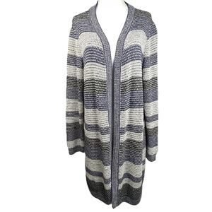 Westport 1962 XL Knit Cardigan Open Front Blue Black Oatmeal Tan Metallic